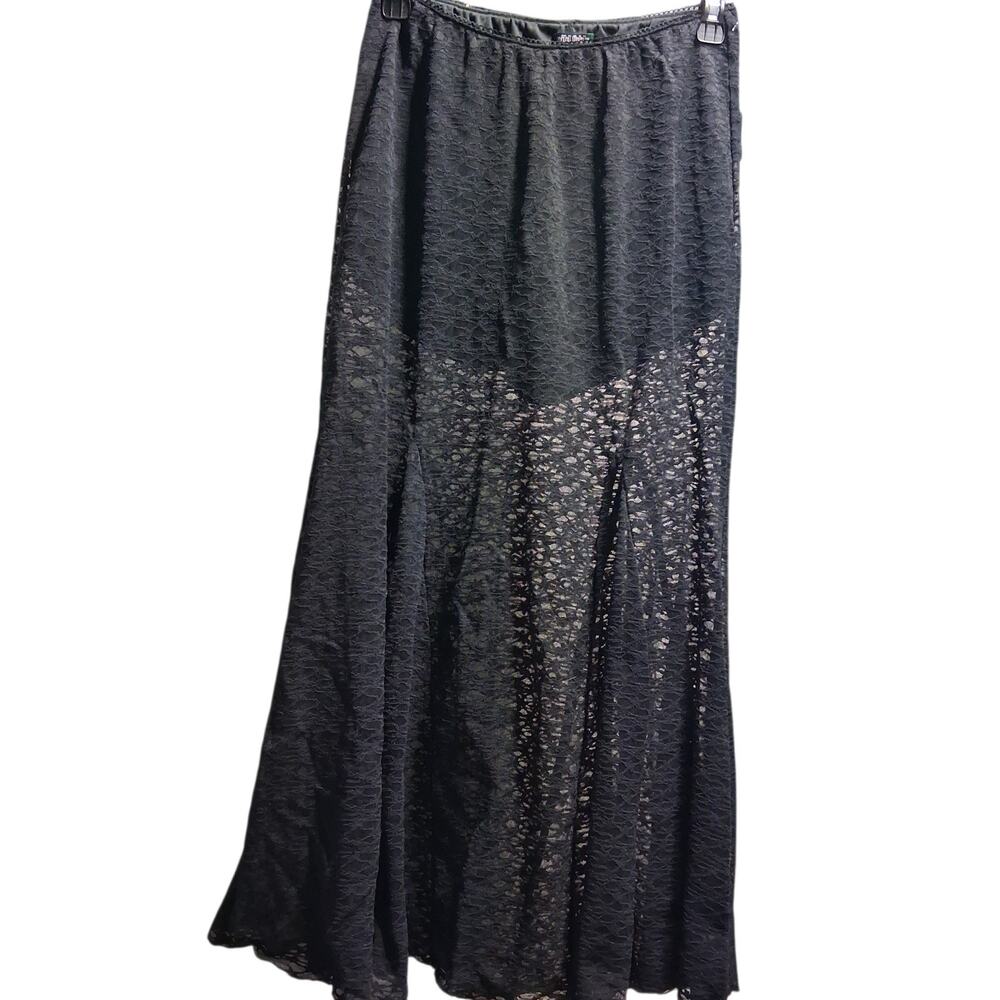 Black Sheer Lace Fairy Grunge Whimsigoth Witchy Maxi skirt w shorts sheer small